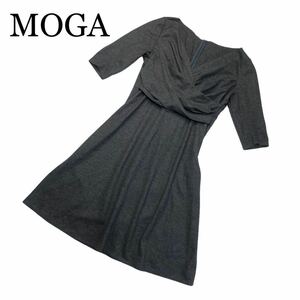 MOGA モガ ワンピース グレー サイズ17 七分袖 ミモレ丈 大きめサイズ