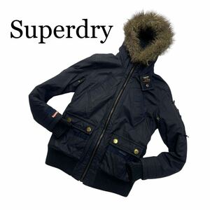 Superdry 極度乾燥 しなさい スーパードライ ジャケット 中綿ジャケット ジャンパー アウター 黒 L 取り外し可能ファー