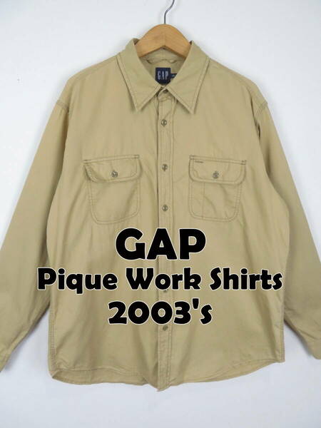 00s GAP ギャップ ★ ピケ素材 ワークシャツ L ★ 3本針 ペン差し 2003年製 古着 オールド ヴィンテージライク