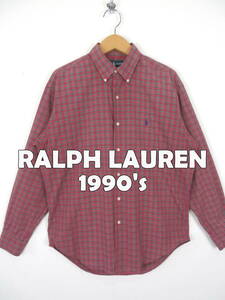 90s ラルフローレン ★ チェック BD 長袖 シャツ MARLOWE ★ RALPH LAUREN POLO アメリカ USA 古着 メンズ ポニー刺繍ロゴ L程度 M