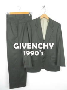 90s GIVENCHY ジバンシー ★ スーツ 上下セット テーラードジャケット ツータック スラックス ダークグレー メンズ ワイド ルーズ