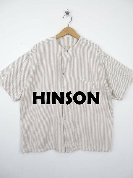 HINSON ヒンソン ★ ストライプ 半袖 ベースボールシャツ Ｍ ★ オーバーサイズ フリークスストア購入 ノーカラー ビンテージライク