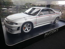 絶版！ Aa 1/18 送料無料 日産 NISSAN スカイライン SKYLINE ニスモ NISMO GT-R R33 R-TUNE VERSION SILVER W/STRIPES オートアート 77326 _画像6