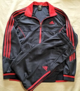 【送料無料】アディダス adidas アディダスエナジー ウォーム アップ 3ライン ジャケット＆パンツ ジャージ上下 NVY/RED Mサイズ