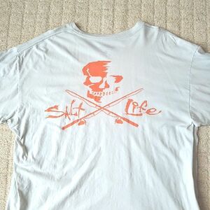 SALT LIFE ソルトライフ ポケット付き 半袖Tシャツ バックプリント ドクロ 骸骨 フィッシング 古着 XL