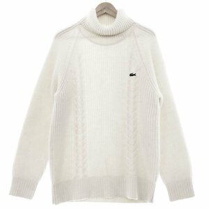 ●超美品 LACOSTE ラコステ 長袖 アルパカブレンド タートルネック ケーブルセーター AH0450 サイズFR4 USM メンズ オフホワイト 1AB/91402