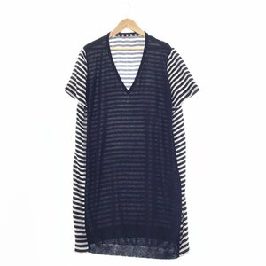 ★Max Mara マックスマーラ 半袖 切り替えニット ワンピース レディース サイズL ネイビー ボーダー柄 シルク 132105310750 1BA/41930