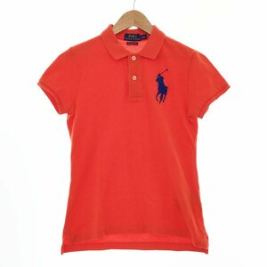 ★美品 POLO RALPH LAUREN ポロラルフローレン 半袖 鹿の子ポロシャツ サイズS レディース オレンジ ビックポニー 国内正規品 1BA/91441