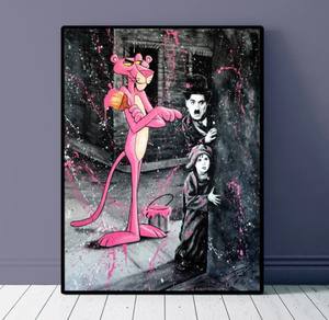 CHQ693# ピンクパンサー　バンクシー　キャンバス生地　アートポスター　ストリートアート　50×70cm インテリア 海外製 枠なし