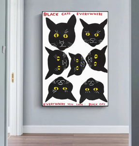 CHQ757#ネコ　猫　ブラックキャット　キャンバスアートポスター　50×70cm インテリア　ポップアート　枠なし