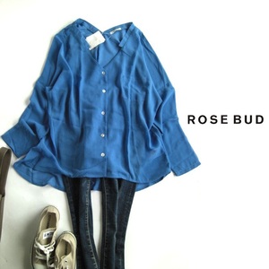 新品　ROSE BUD（ローズバッド）オーバーサイズシフォン長袖シャツ　青　F　送料185円　シアーシャツ