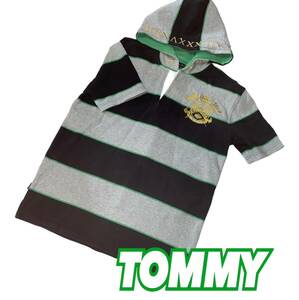 【TOMMY】トミーヒルヒィガー パーカーボーダーラガーポロシャツM 刺繍