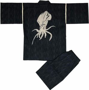 [ Edo ..] with translation jinbei ... weave ... cotton 100%.. men's squid .. black L