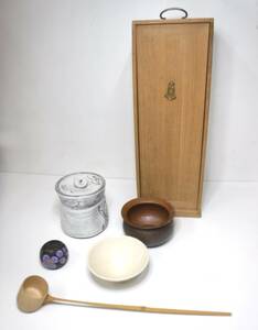 中古 茶道具 セット 茶碗 薩摩 錦江陶芸 水指 柄杓 鉢 木箱あり 発送100サイズ