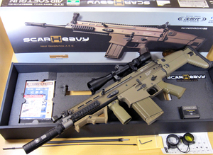 東京マルイ 次世代電動ガン SCAR-H FDE スナイパー仕様 ライフルスコープ サイレンサー フォアグリップ 等おまけ付き