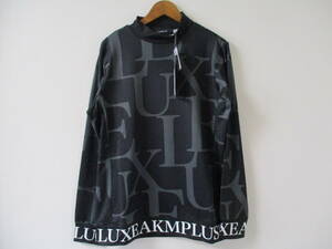 ☆LUXE AKM PLUS/リュクスエイケイエムプラス☆未使用 総柄ロゴモックネック長袖Tシャツ サイズ：L ゴルフ トレーニング ジム おしゃれ