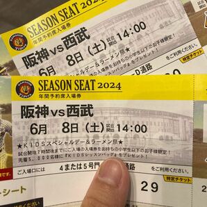 阪神vs西武 ６月８日土曜日 14時 2枚 アイビーシート甲子園 阪神甲子園球場 ラーメン祭の画像2