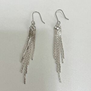 即決！ラインストーン×ジャラジャラチェーンピアス シルバー アクセサリー