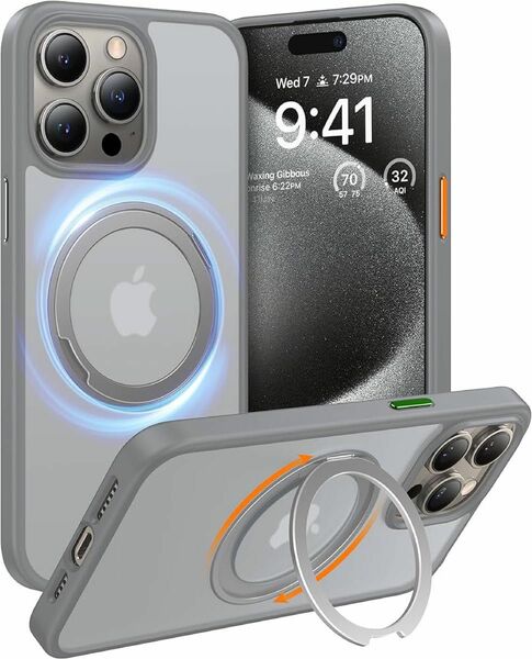 TORRAS iPhone 15 Pro 用 ケース【多機能360度回転スタンド】