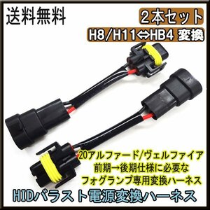 送料無料　電源変換ハーネスH8/H11←→HB4 （2本セット）▲HID 変換ハーネス H8 H11 HB4 バラスト バルブ アルファード