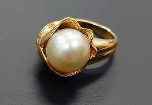 K18 pearl natural diamond ring White Butterfly pearl ring yellow white pearl 8 number pearl judgement document *100