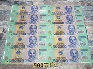 本物保証 ベトナム ドン 合計 500万 現行 ポリマー 紙幣 50万ドン 10枚 送料無料 おまとめ 500,000 Vietnam Dong 高額紙幣 流通紙幣
