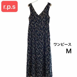 【r.p.s】ワンピース ロング ブラック 花柄 黒 ノースリーブ　背中あき　リボン