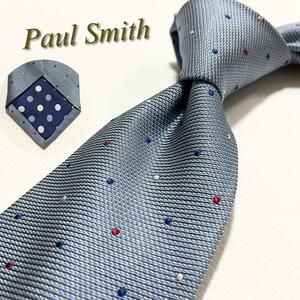 【美品】Paul Smith ポールスミス ネクタイ ピンドット柄 裏地ドット柄 ナロータイ 結婚式 メンズ スーツ ジャカード 高級 マルチカラー