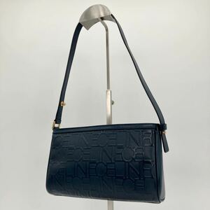 CELINE セリーヌ エンボスロゴ レザー アクセサリーポーチ ハンドバッグ ワンショルダーバッグ ネイビーブルー CE00/12 ⑨