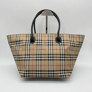 BURBERRY BLUE LABEL バーバリーブルーレーベル ノバチェック ナイロン レザー トートバッグ ハンドバッグ 舟形 ファスナー 大容量 ⑮