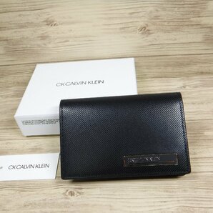 QQ973 CK カルバンクライン 定価11000円 新品 黒 名刺入れ 厚マチ カードケース キップ牛革 817634 ブラック レザー CALVIN KLEINの画像2