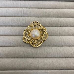 mabe pearl 14mm brooch . pendant top SILVER stamp Gold color 