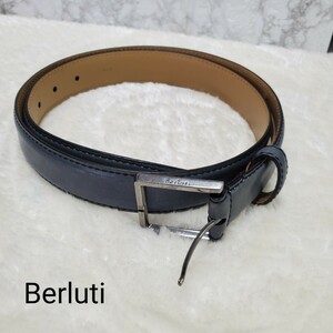 【美品】Berluti　ベルルッティ　メンズレザーベルト 　グレー系 青緑　(50)