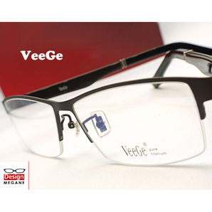 即決★眼鏡一式☆度入レンズ込★designメガネ★VeeGe Eyewear 純チタン素材 WarmGray ハーフリム 度付/度なし/伊達メガネ/ 【メガネ通販】の画像1