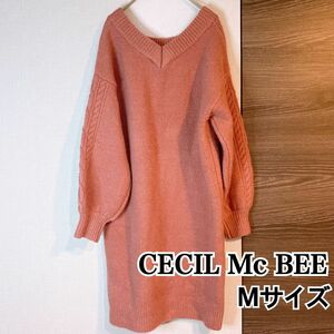 CECIL Mc BEE セシルマクビー ニット ワンピース ピンク ひざ丈 ミニワンピース ワンピ Vネック