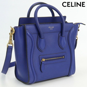 中古 セリーヌ トートバッグ レディース ブランド CELINE ラゲージナノショッパー カーフ 168243 ブルー バッグ