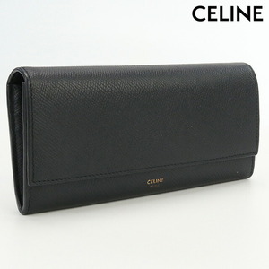 中古 セリーヌ 長財布ニ折小銭入付き レディース ブランド CELINE ラージ フラップウォレット レザー 10B563BEL ブラック