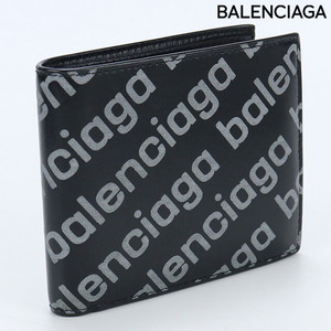 中古 バレンシアガ 二折財布小銭入付き メンズ ブランド BALENCIAGA フォールド コインウォレット レザー ブラック 財布