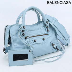  б/у Balenciaga ручная сумочка женский бренд BALENCIAGA Classic Mini City кожа 300295 голубой сумка 