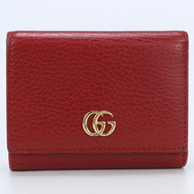 中古 グッチ 三折財布小銭入付き レディース ブランド GUCCI GGマーモント 三折ウォレット レザー 474746 レッド 財布_画像2