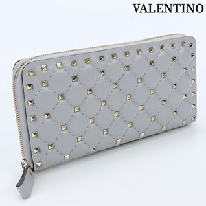  used Valentino long wallet round fastener lady's brand VALENTINO lock studs gray purse 