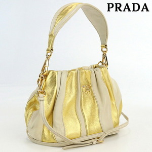 中古 プラダ ハンドバッグ レディース ブランド PRADA 2WAYショルダーバッグ レザー BN1678 ゴールド バッグ