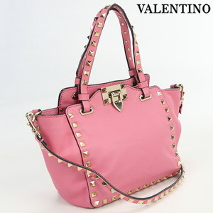 中古 ヴァレンティノ ハンドバッグ レディース ブランド VALENTINO ロックスタッズ 2WAYバッグ レザー ピンク