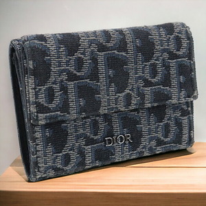  used Christian Dior three folded wallet change purse attaching men's brand Christian Dior three folding wallet purse 