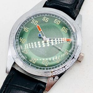 1 jpy start *OH settled *FHF* phone te melon * green *1980s* used men's wristwatch * machine hand winding * antique watch * Vintage watch 