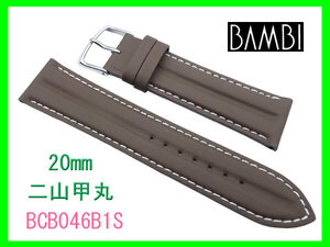 [ネコポス送料180円] 20mm バンビ 時計ベルト BCB046B1S 二山甲丸 ブラウン