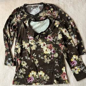  Ingeborg floral print cut and sewn long sleeve light brown group size ML