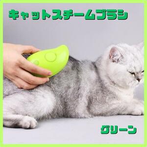 キャット スチームブラシ USB充電 マッサージ 犬 猫 ブラッシング 緑