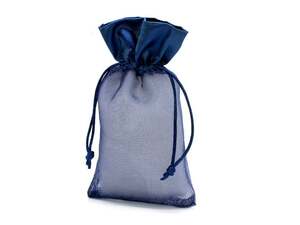 巾着袋 ラッピング 包装 巾着ポーチ 小物入れ (10cm×18cm) サテン×オーガンジー (紺色) (1個)