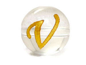 (横穴) 『V』 1粒売り アルファベット 彫刻 水晶 10mm ゴールド パワーストーン バラ売り 天然石 パワーストーン ばら
